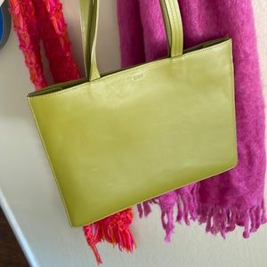 Chartreuse Leather Baggu Tote Bag